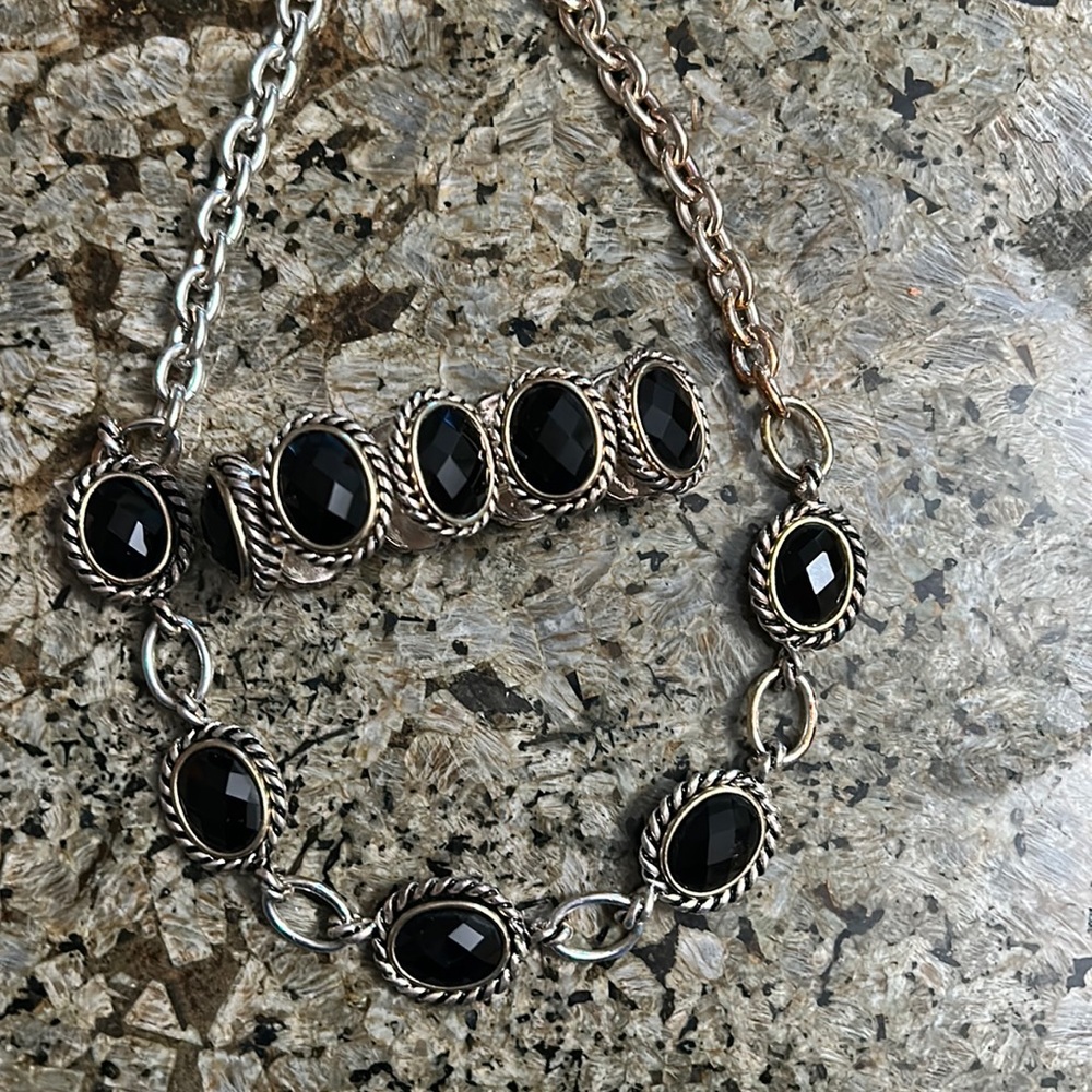 Black Stone Necklace & Bracelet Set